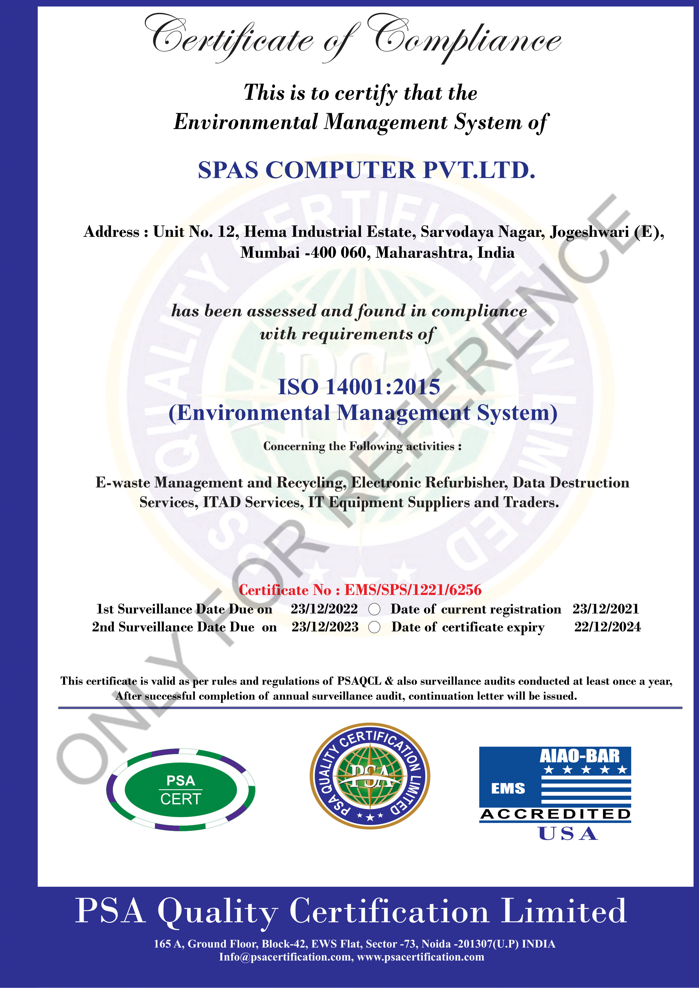 ISO 14001 : 2015 - Spas Computers